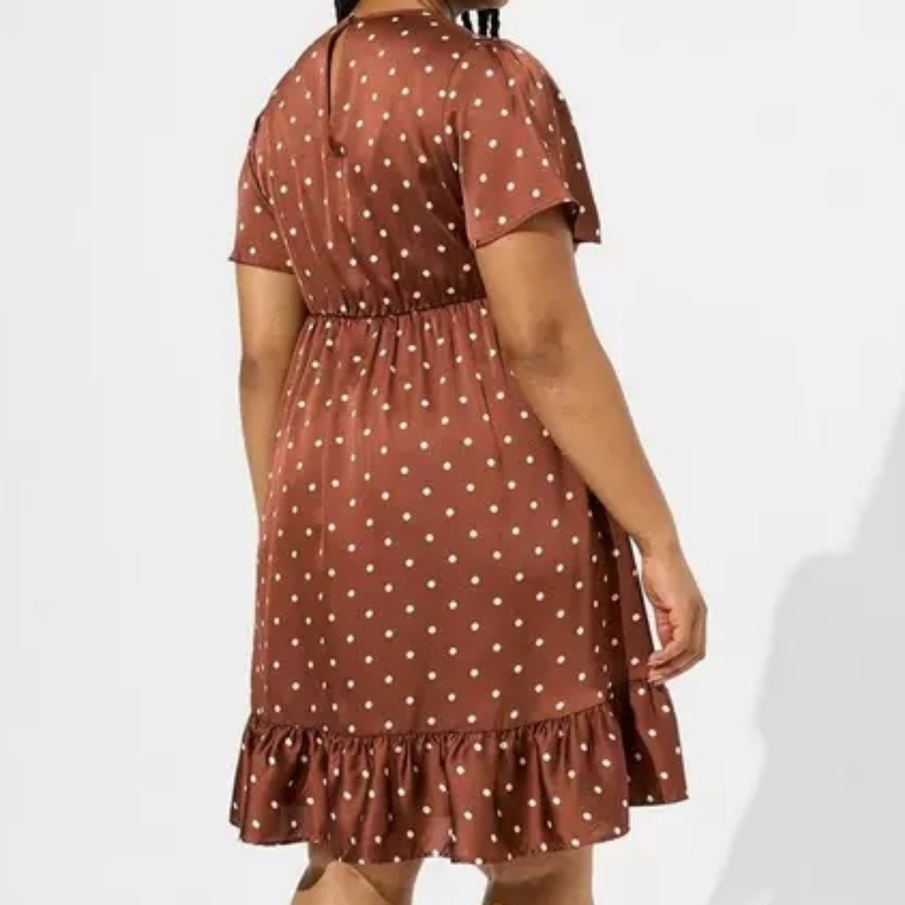 Torrid Brown Polka Dot Mini Faux Wrap Dress - Picture 16 of 16